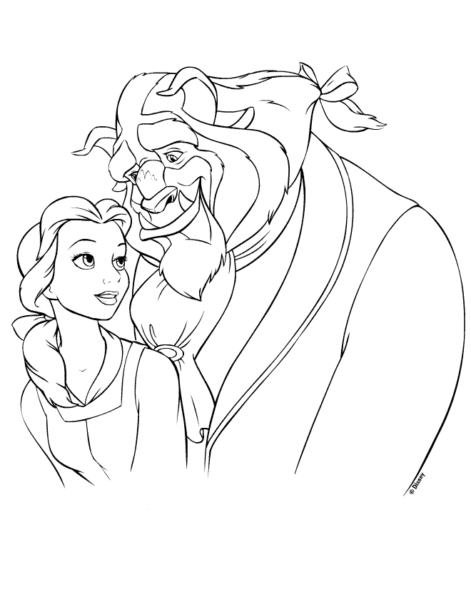 Coloriage de la Belle et la Bête dans un décor romantique