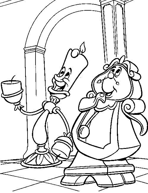 Coloriage de Belle et la Bête dans un cadre romantique