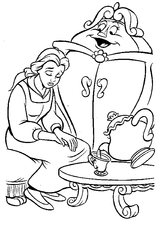 Coloriage de Belle et de la Bête dans un décor enchanteur