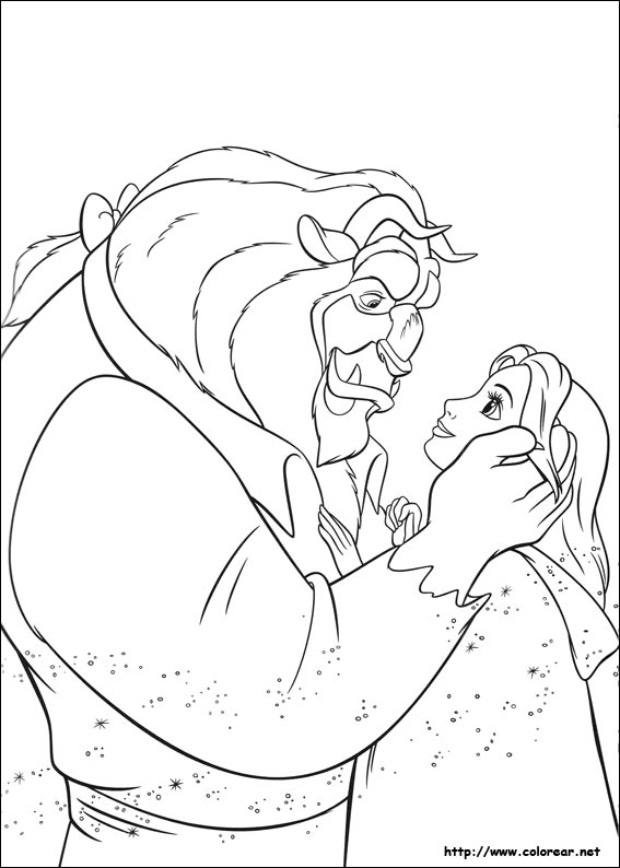 Coloriage de Belle et de la Bête dans un jardin magique