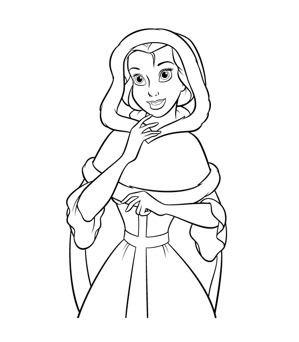 Coloriage de Belle et la Bête dans le jardin du château