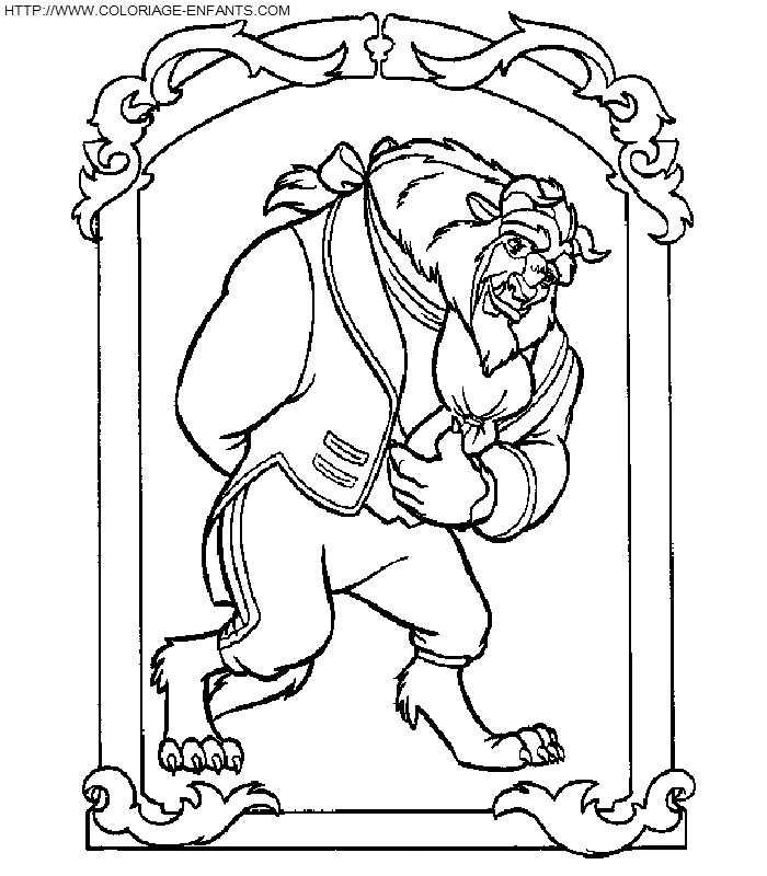 Coloriage de Belle et la Bête dans le jardin du château