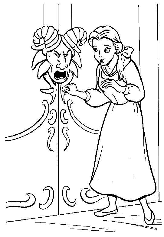 Coloriage de Belle et la Bête dans le jardin du château