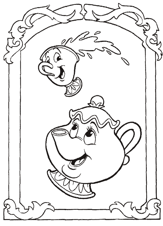 Coloriage de Belle et la Bête dans le jardin du château