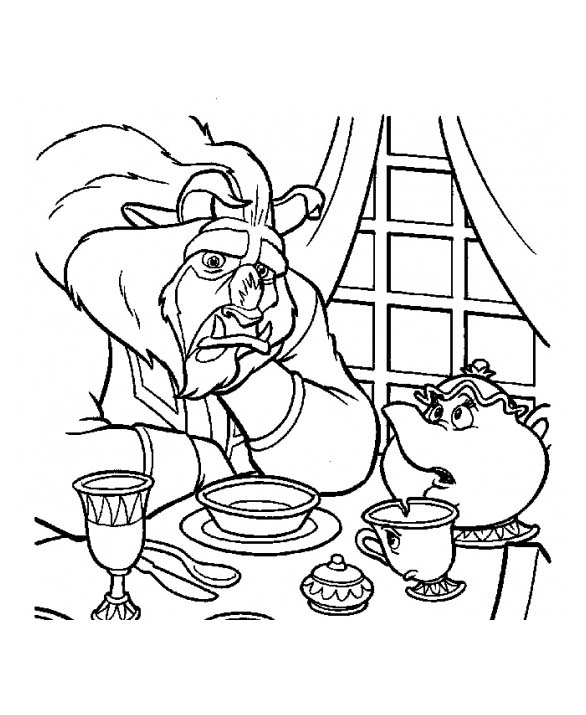 Coloriage de la Belle et la Bête dans un jardin enchanteur