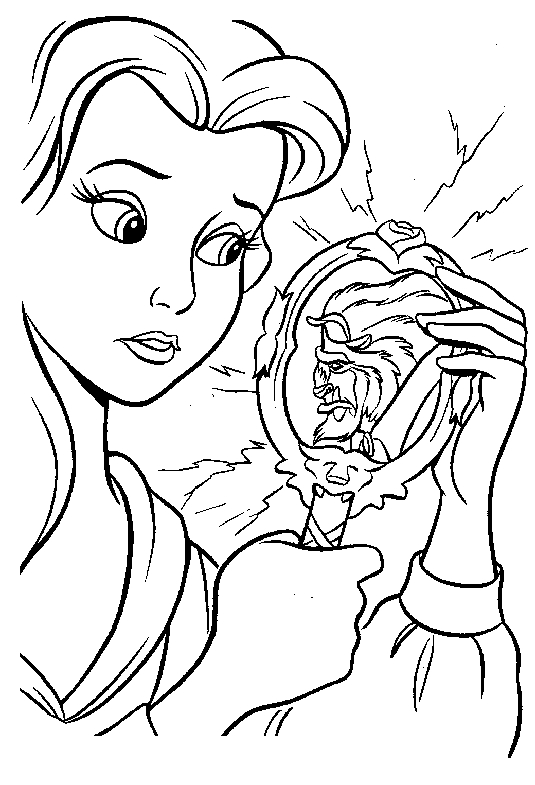 Coloriage de Belle et la Bête dans le jardin enchanté