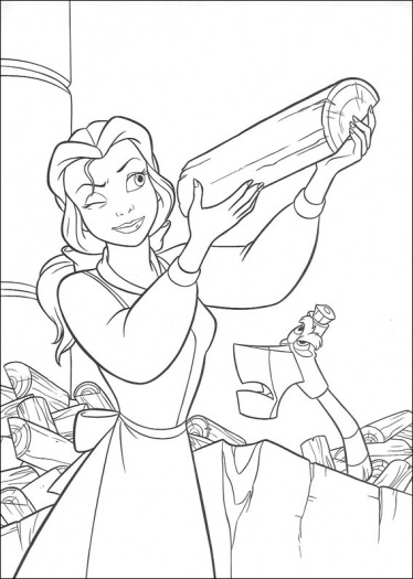 Coloriage de Belle et la Bête dans le jardin enchanté