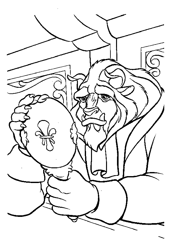 Coloriage de Belle et la Bête dans le jardin du château