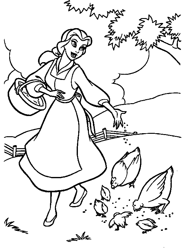 Coloriage de Belle et la Bête dans le jardin du château