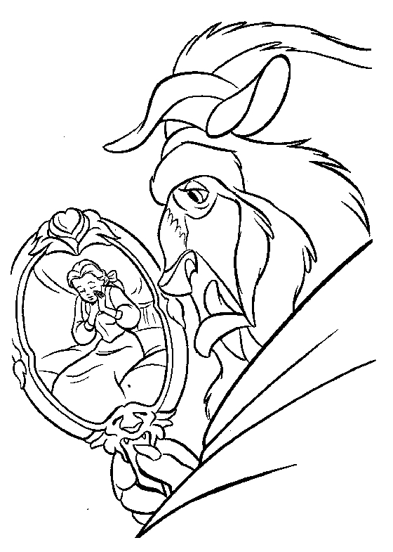 Coloriage de Belle et la Bête dans le jardin du château