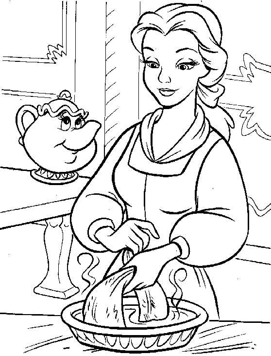 Coloriage de Belle et la Bête dans un décor romantique