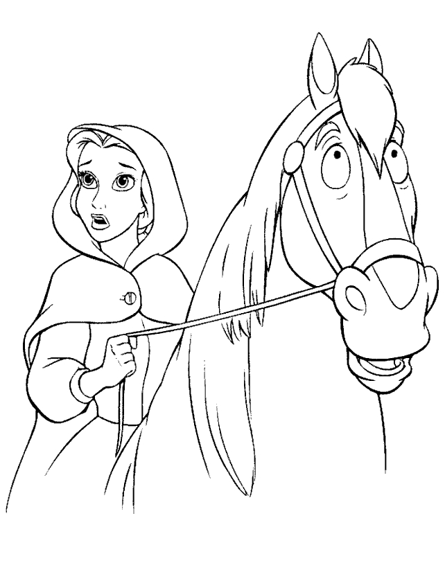 Coloriage de Belle et la Bête dans le jardin du château