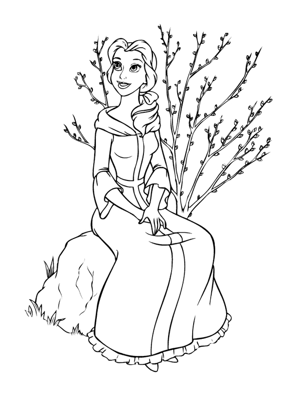 Coloriage de Belle et la Bête dans un décor romantique
