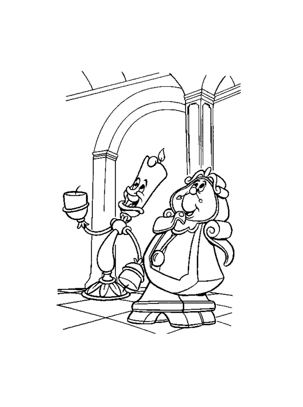 Coloriage de Belle et de la Bête au château