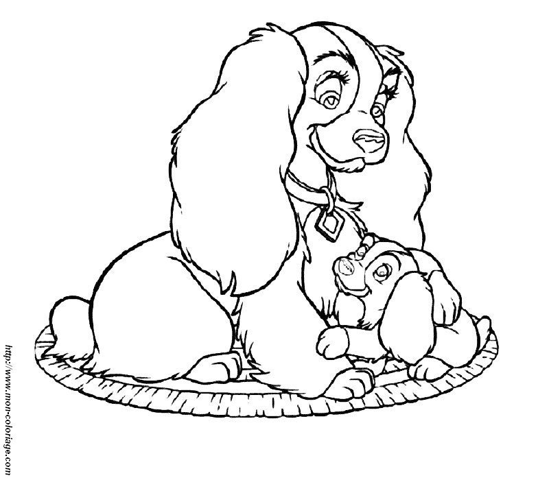 Coloriage de Lady et le Clochard partageant un repas romantique