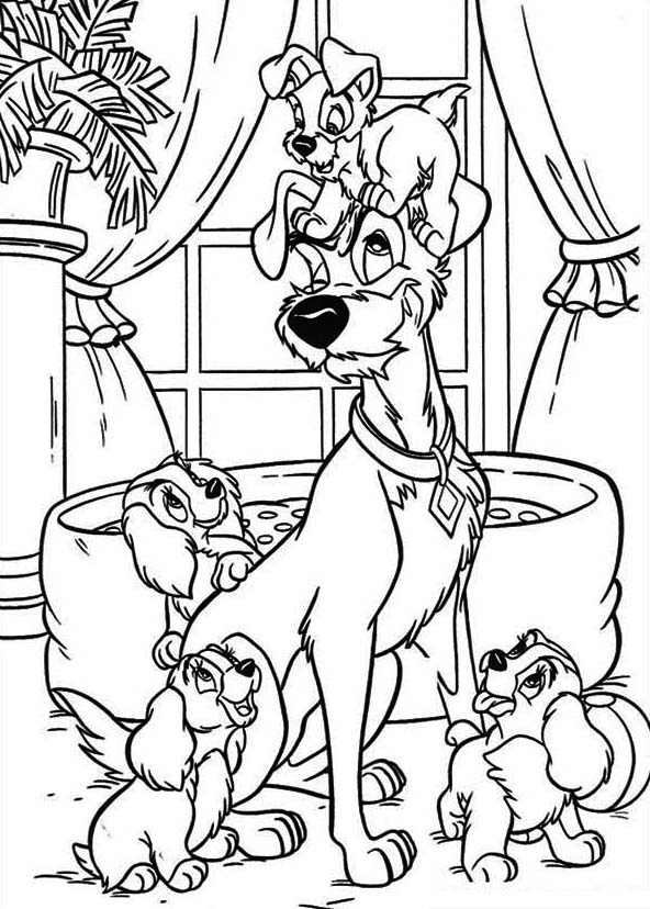 Coloriage de Lady et le Clochard partageant un repas romantique
