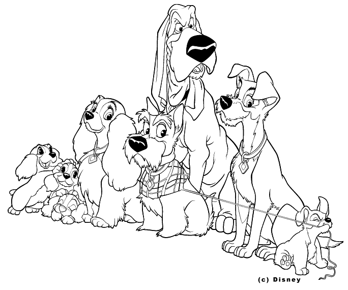 Coloriage de Lady et Tramp partageant un repas romantique sous les étoiles