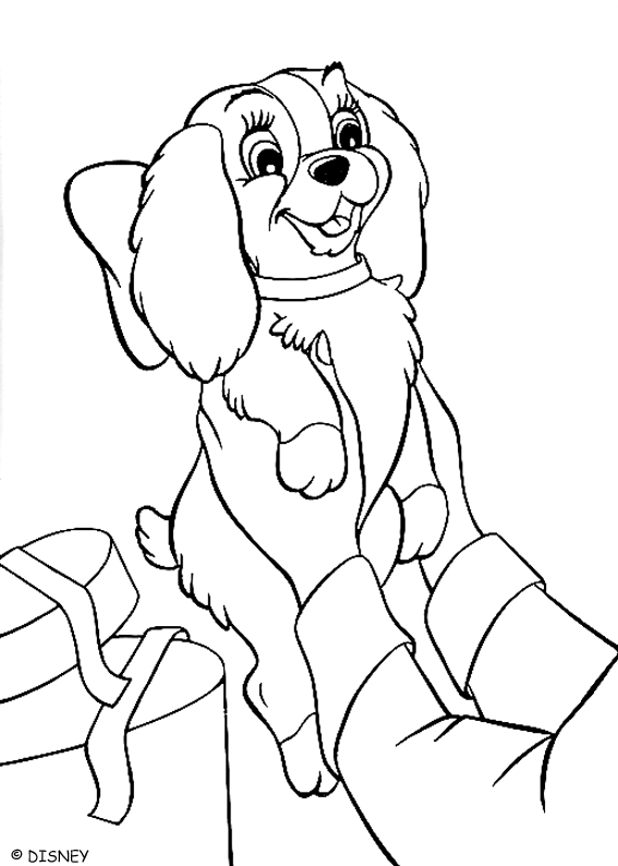 Coloriage de La Belle et le Clochard partageant un repas romantique