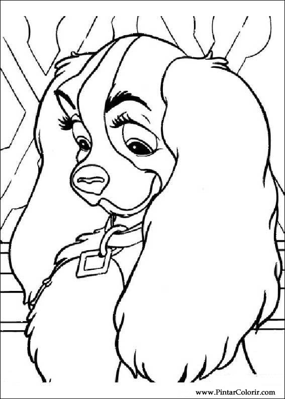Coloriage de Lady et Clochard partageant un repas de spaghetti dans une ruelle