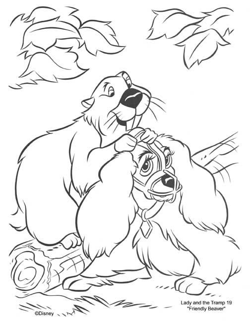 Coloriage de Lady et du Clochard partageant un moment tendre sous les étoiles