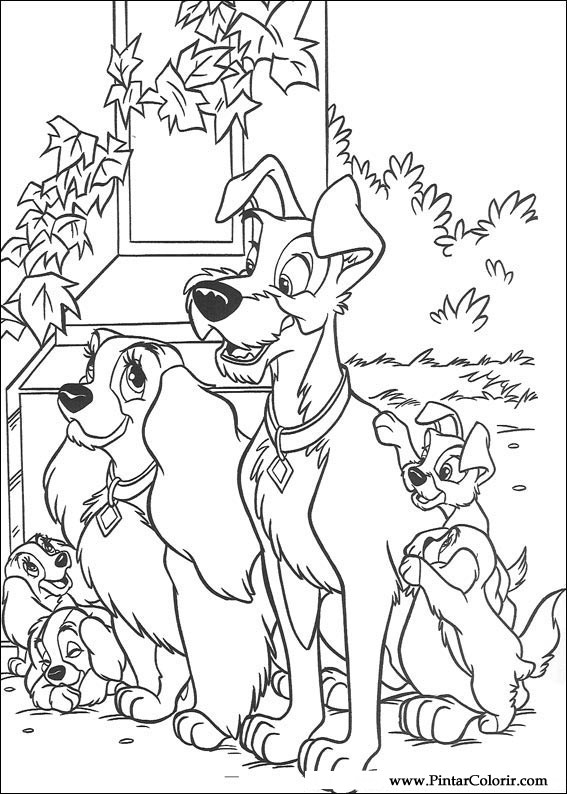 Coloriage de La Belle et le Clochard partageant un repas romantique sous les étoiles Coloriage de La Belle et le Clochard partageant un repas romantique sous les étoiles