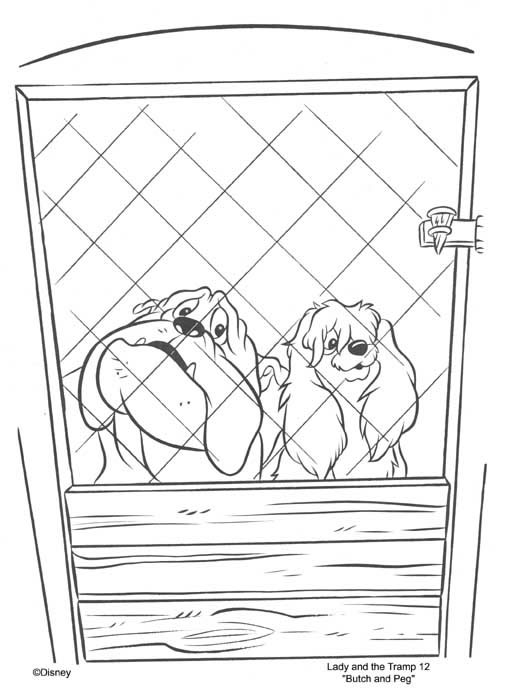 Coloriage de La Belle et le Clochard partageant un repas de spaghetti