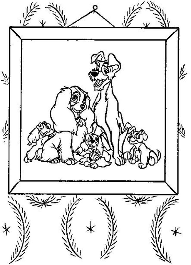 Coloriage de La Belle et le Clochard partageant un repas romantique