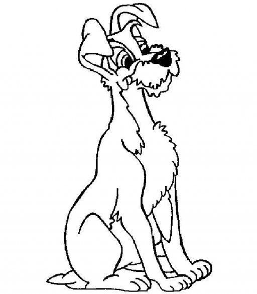 Coloriage de Lady et Tramp partageant un repas dans une ruelle