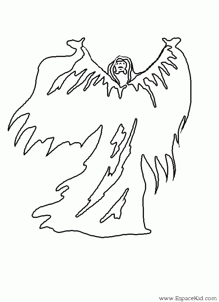 Coloriage représentant la Mort avec une faux dans un décor sombre