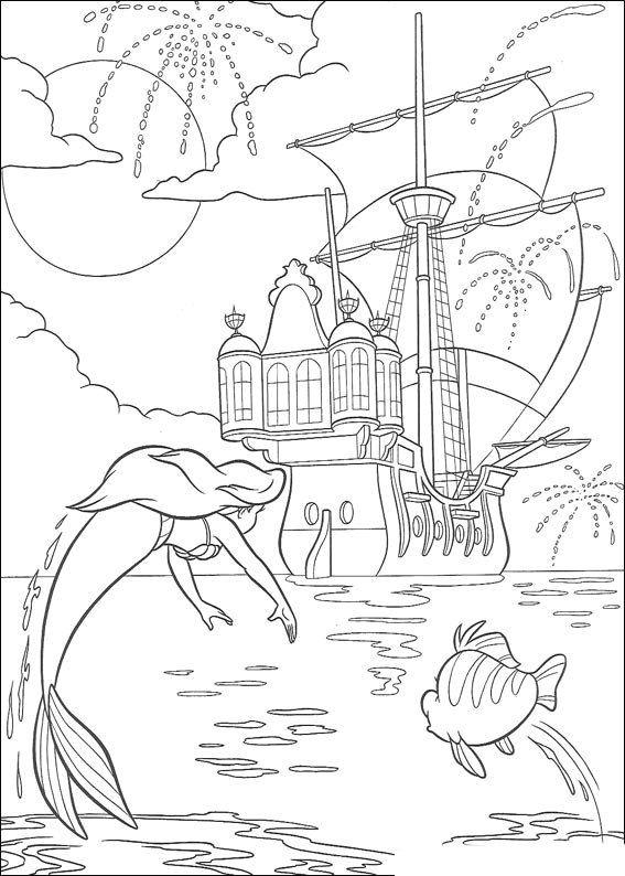 Coloriage de la petite sirène jouant dans un univers marin