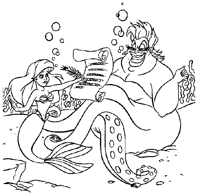 Coloriage de la petite sirène nageant dans l'océan