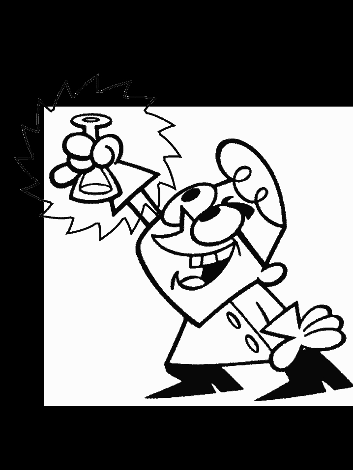 Coloriage du laboratoire de Dexter avec ses inventions et personnages
