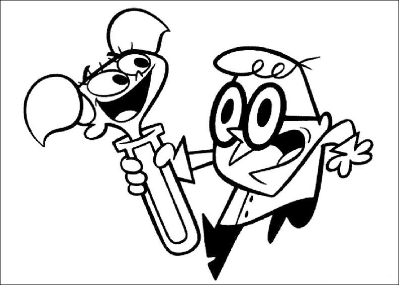 Coloriage du laboratoire de Dexter avec ses inventions