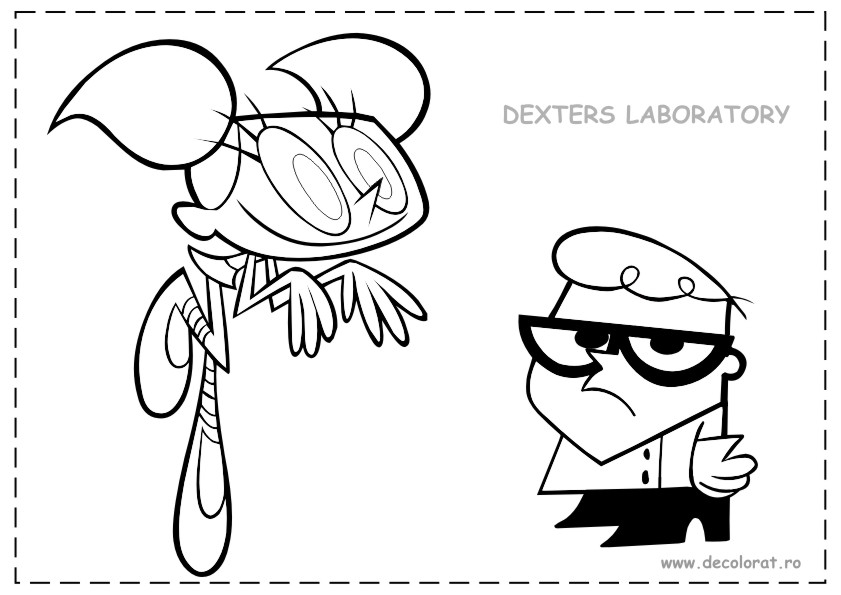Coloriage de Dexter dans son laboratoire avec des équipements scientifiques