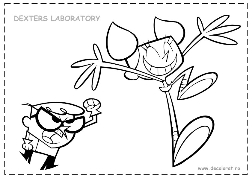 Coloriage d'un laboratoire d'inventions avec Dexter et ses expériences