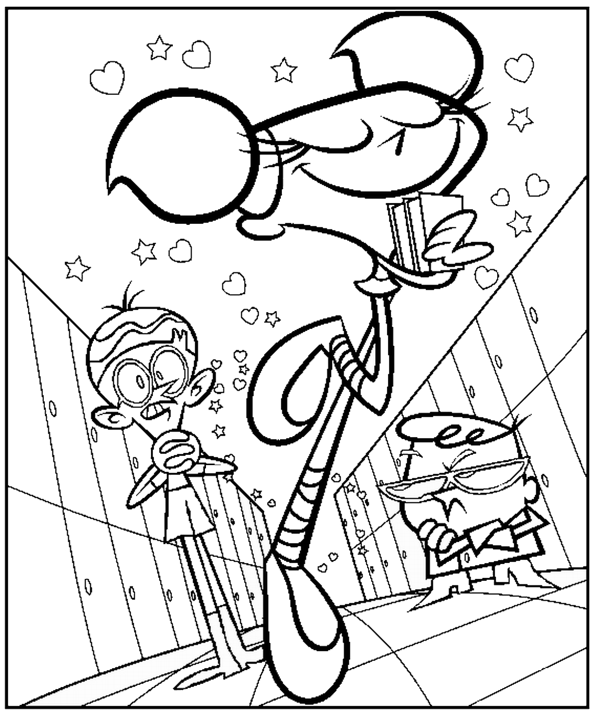 Coloriage du laboratoire de Dexter avec des équipements scientifiques