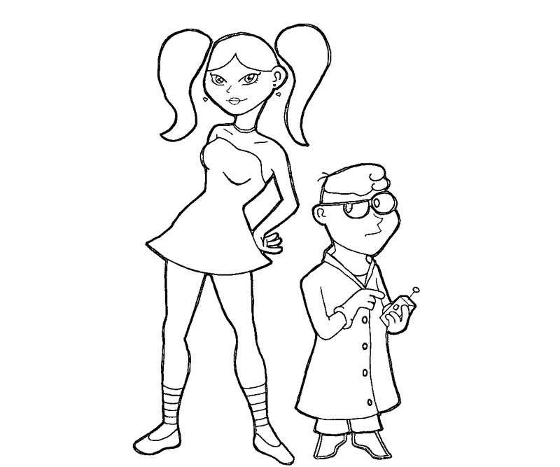 Coloriage du laboratoire de Dexter avec ses inventions et personnages