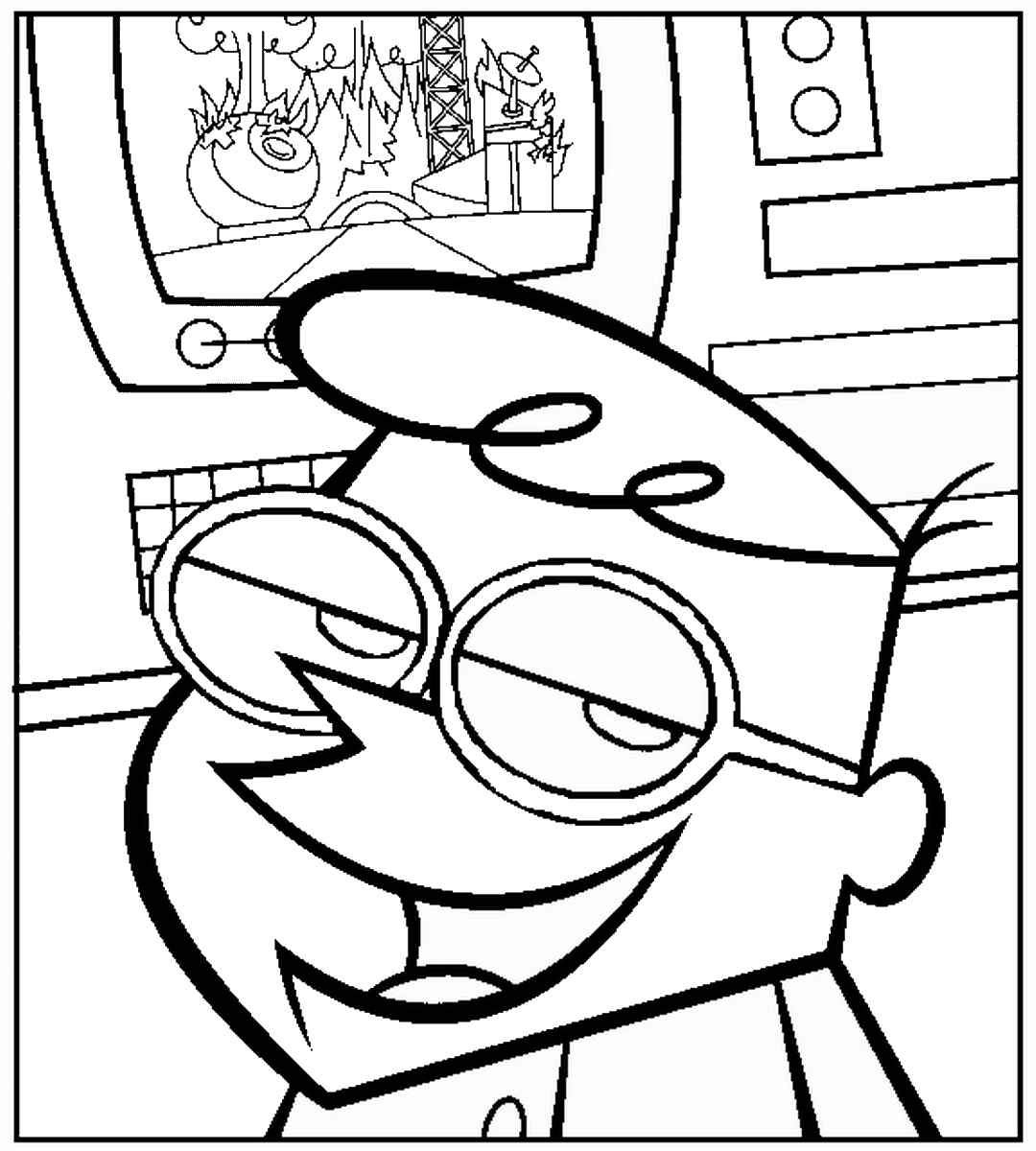 Coloriage du laboratoire de Dexter avec des expériences scientifiques