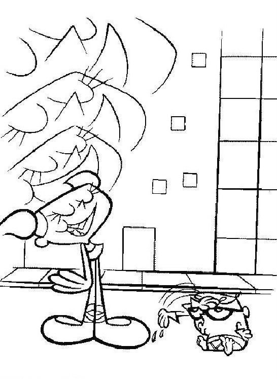 Coloriage d'un laboratoire scientifique animé avec Dexter et ses inventions
