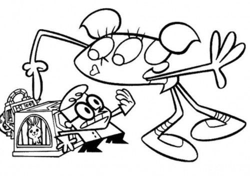 Coloriage du laboratoire de Dexter avec ses inventions et appareils