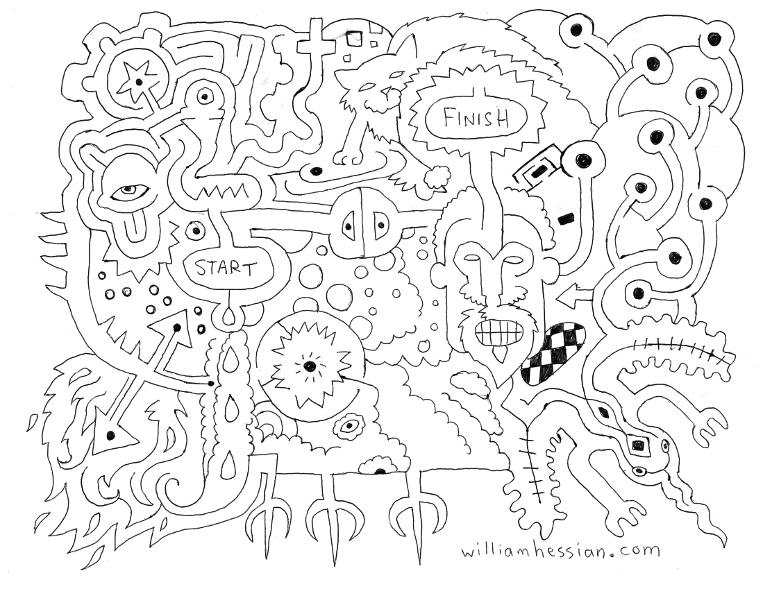 Coloriage d'un labyrinthe complexe avec des éléments variés