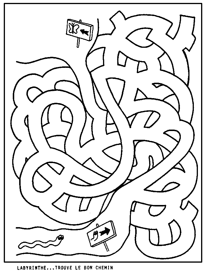 Coloriage d'un labyrinthe complexe avec des chemins entrelacés