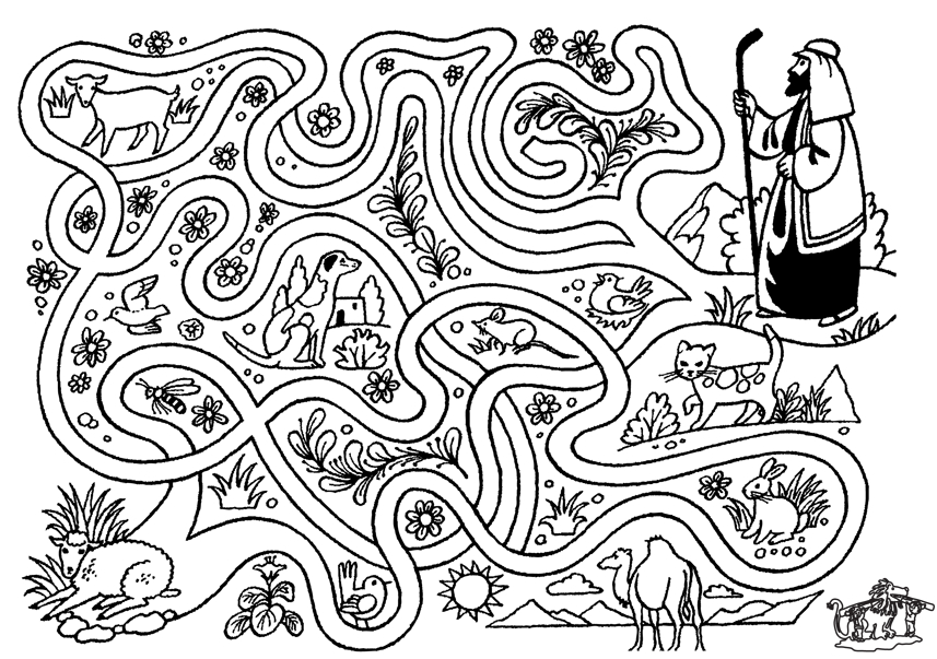 Coloriage d'un labyrinthe complexe avec des éléments naturels
