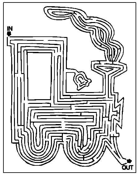 Coloriage de labyrinthes avec un chemin sinueux et des éléments naturels