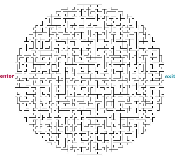 Coloriage d'un labyrinthe complexe avec chemins sinueux