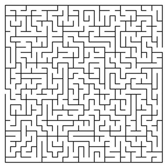 Coloriage d'un labyrinthe complexe avec des chemins sinueux et des motifs variés