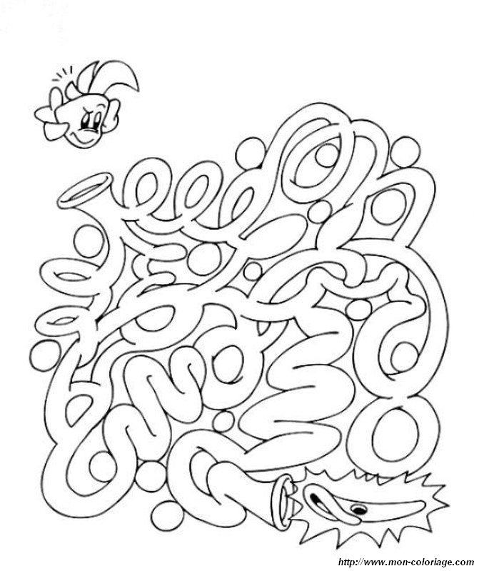 Coloriage d'un labyrinthe complexe avec des éléments diversifiés