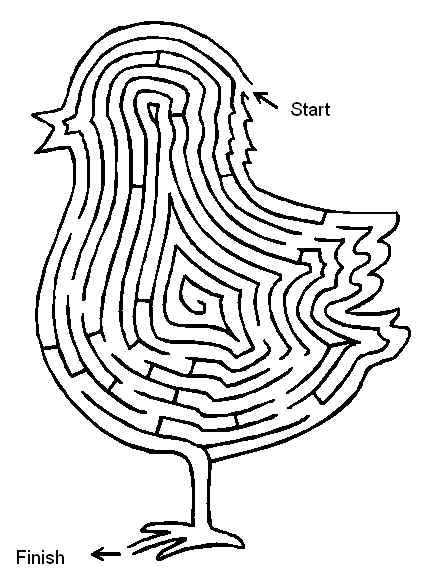 Coloriage de labyrinthes avec un chemin complexe et des éléments naturels
