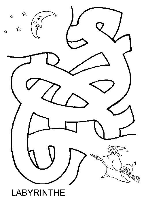 Coloriage de labyrinthes avec un parcours complexe et des éléments variés