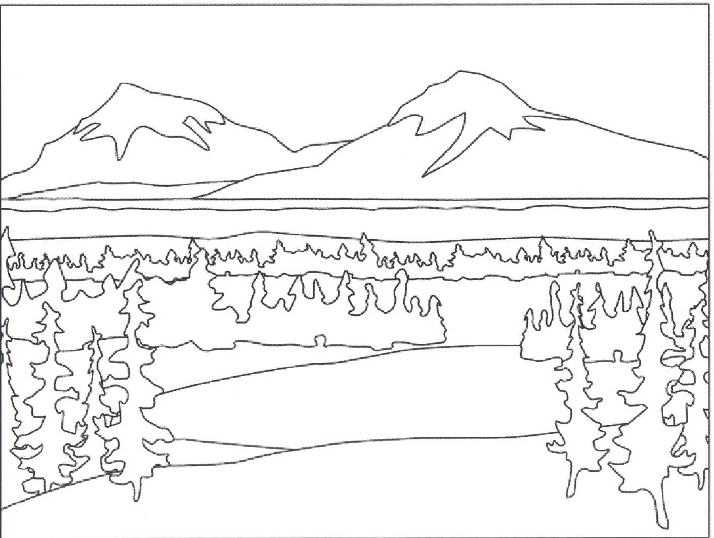 Scène de lac entouré d'arbres et de montagnes